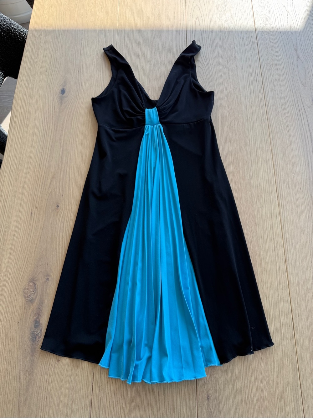 As U Wish Black Fit & Flare Dress with Blue Pleated Inset - Size S